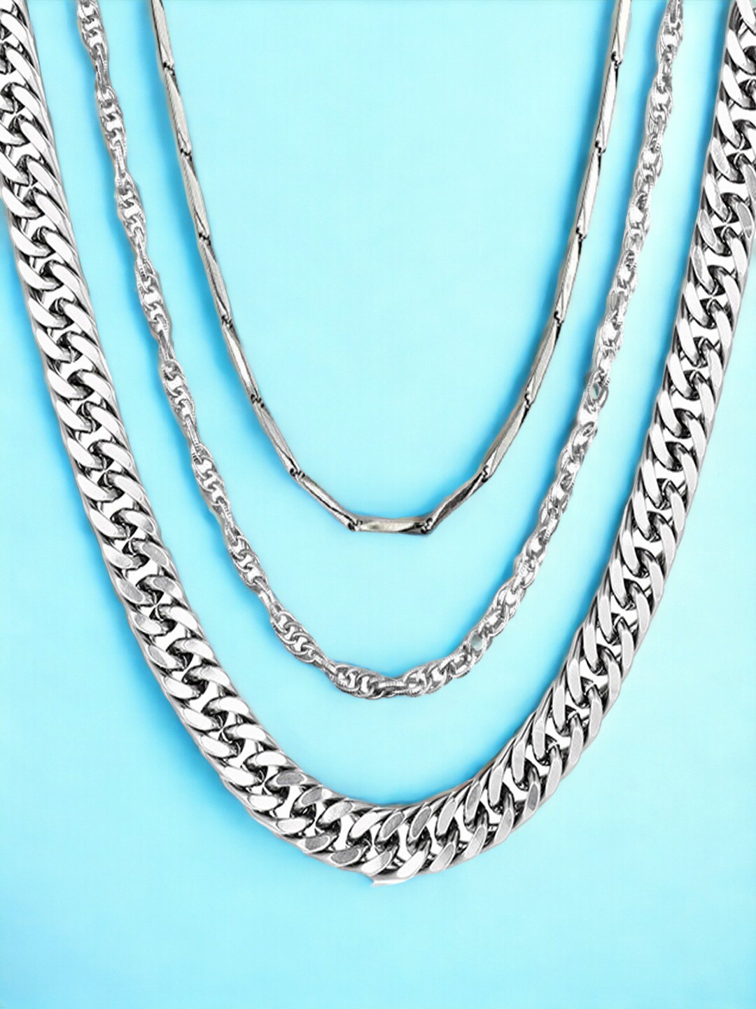 

Goldnera Set Of 3 Men Brass Silver-Plated Chains