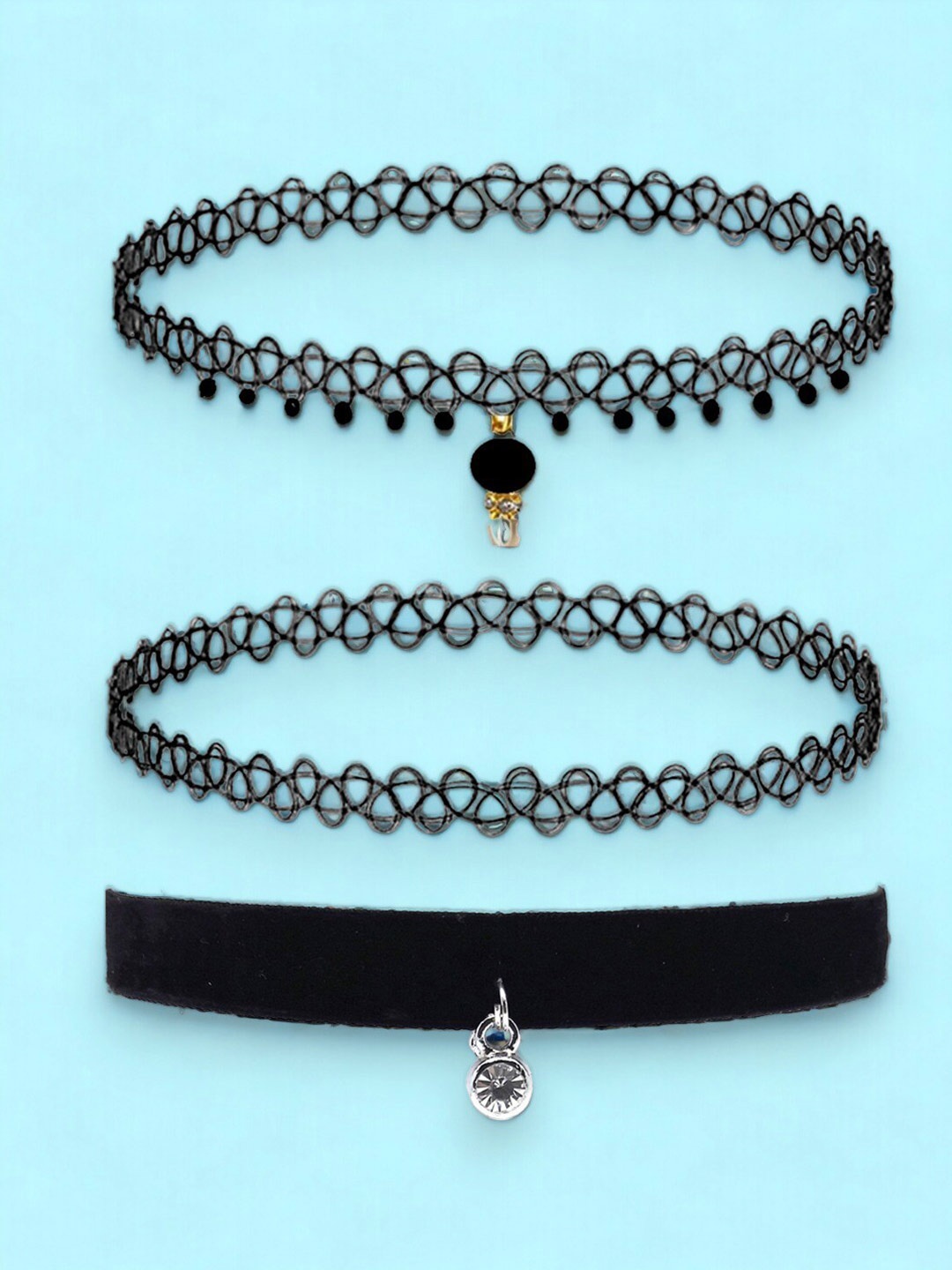 

Goldnera Girls Set Of 3 Choker Necklace, Black
