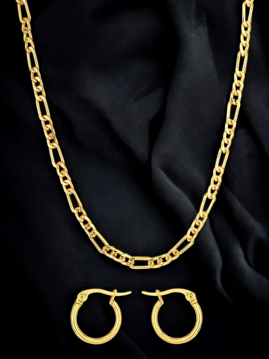 

Goldnera Gold-Plated Textured Chain & Earrings
