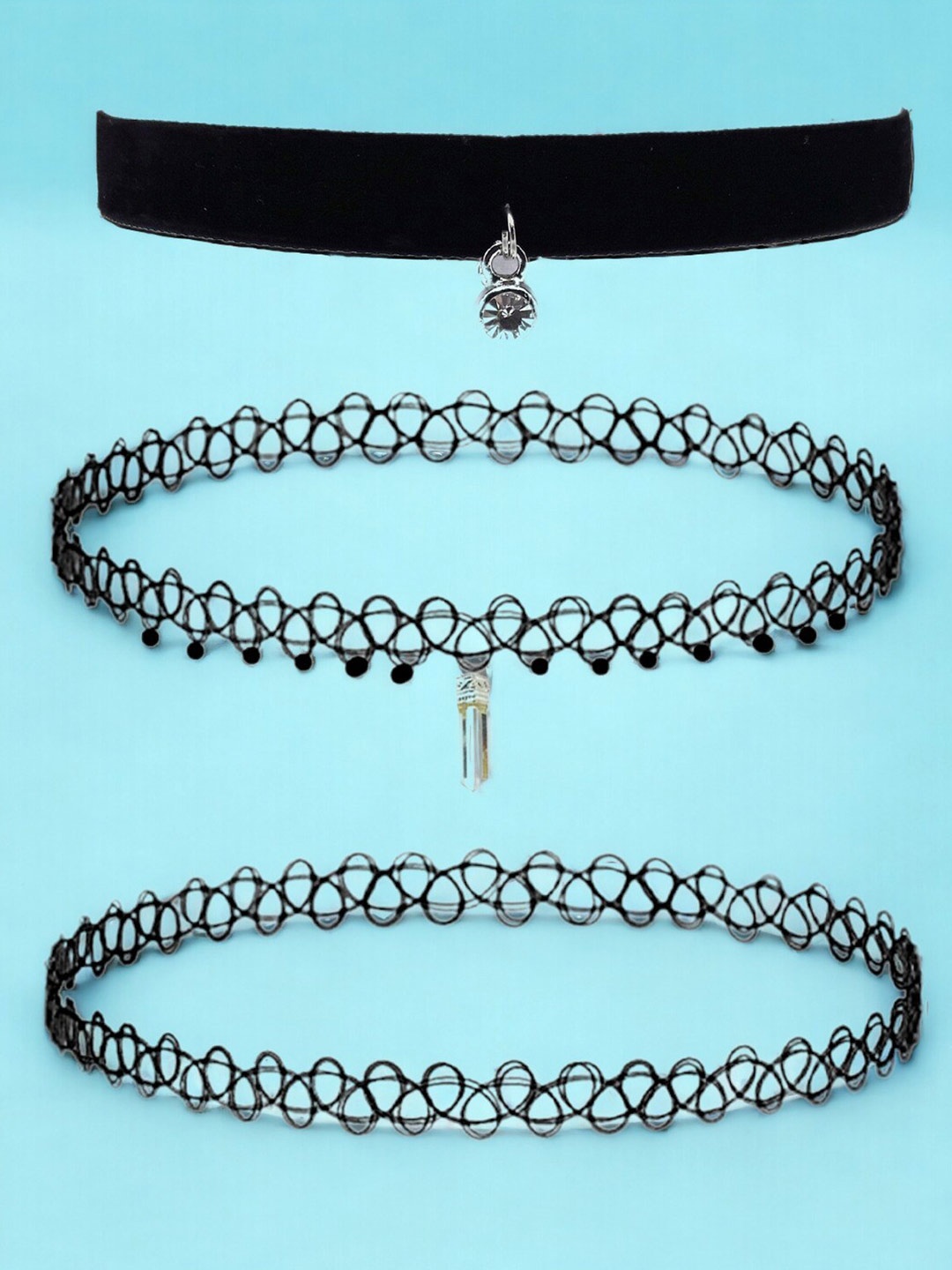 

Goldnera Set of 3 Stylish College Necklaces, Silver