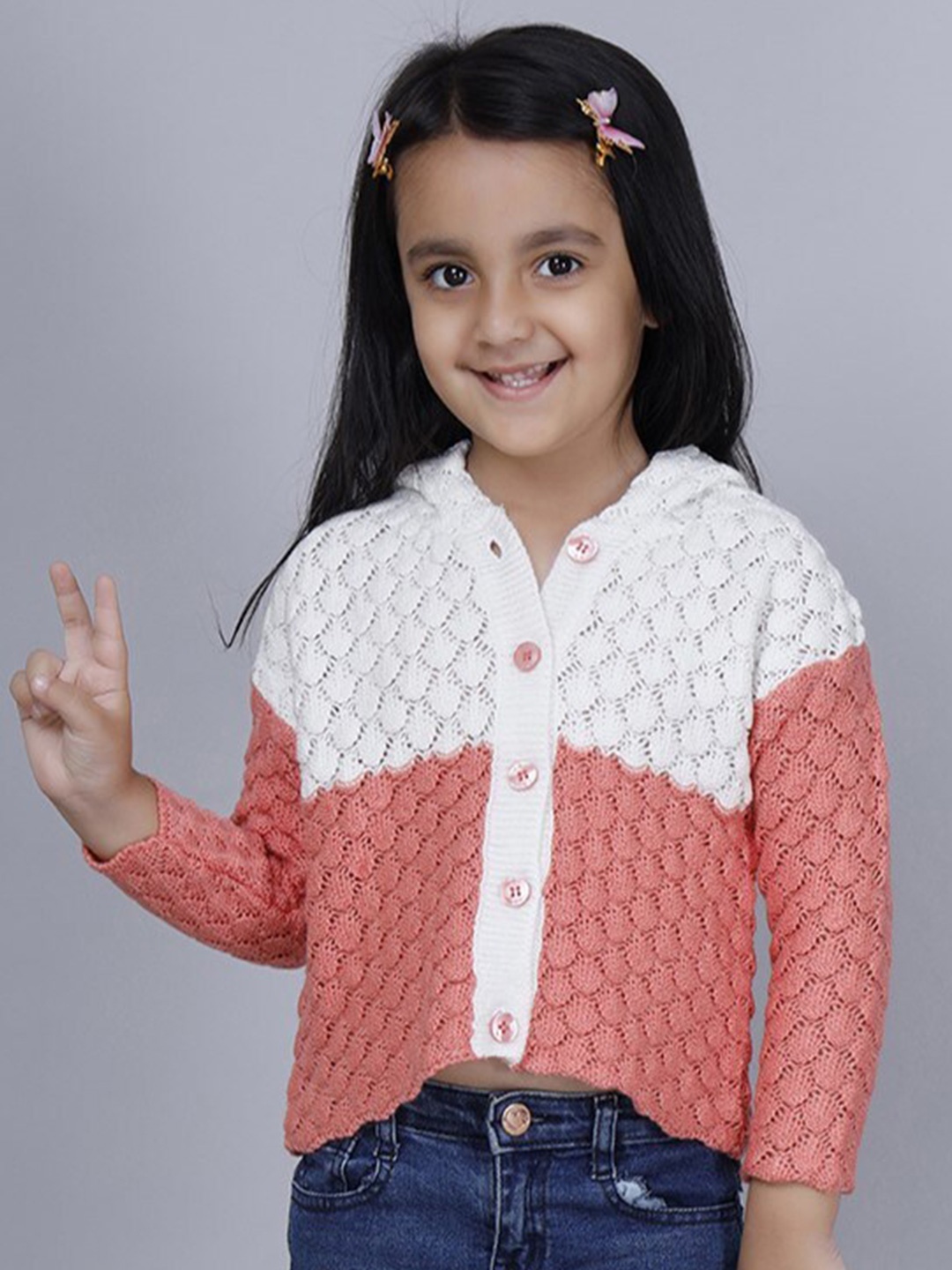 

JoE Hazel Girls Self Design Open Knit Acrylic Cardigan, Coral