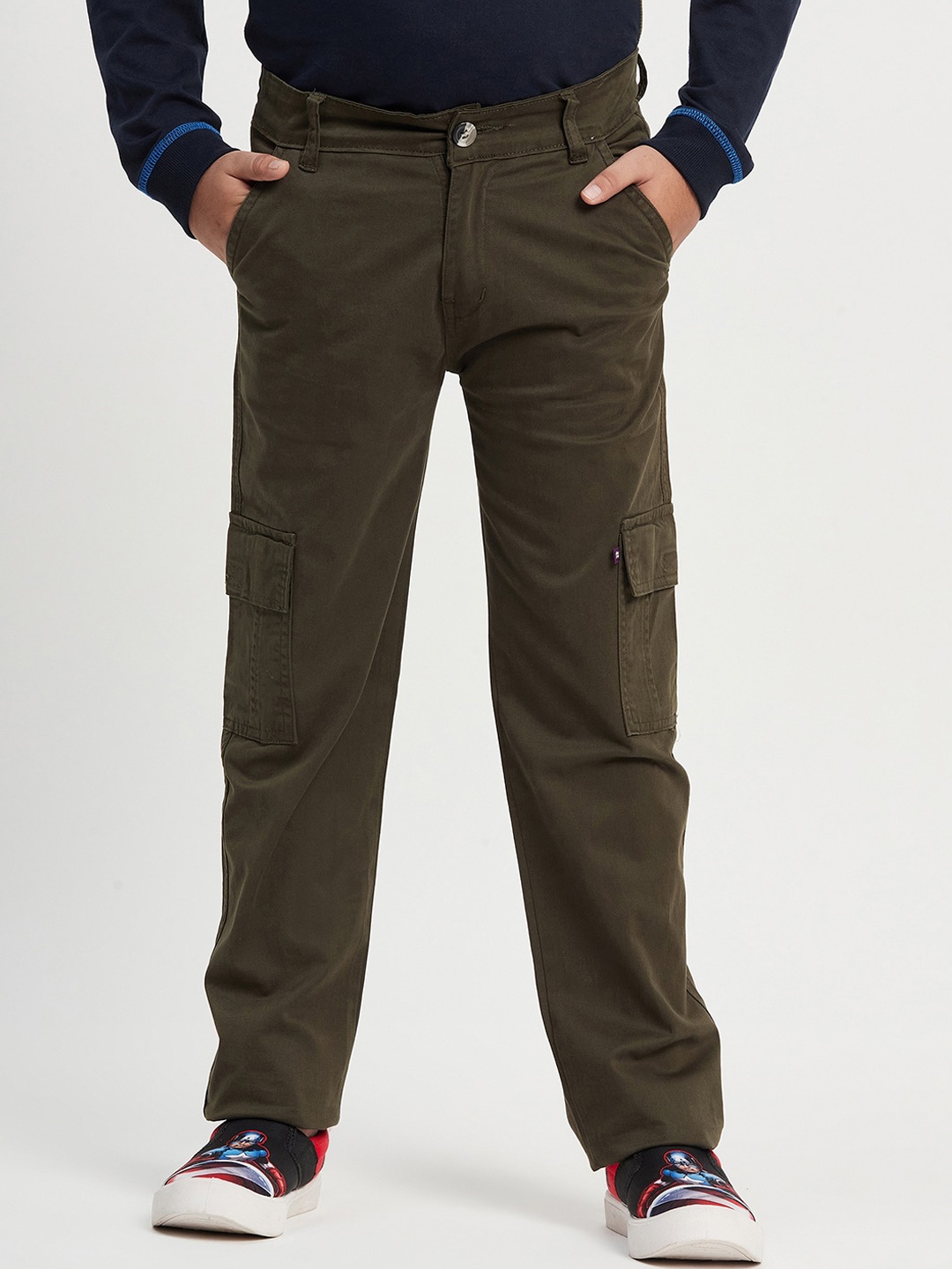 

Purple United Kids Boys Mid-Rise Relaxed Fit Cargo Trousers, Olive