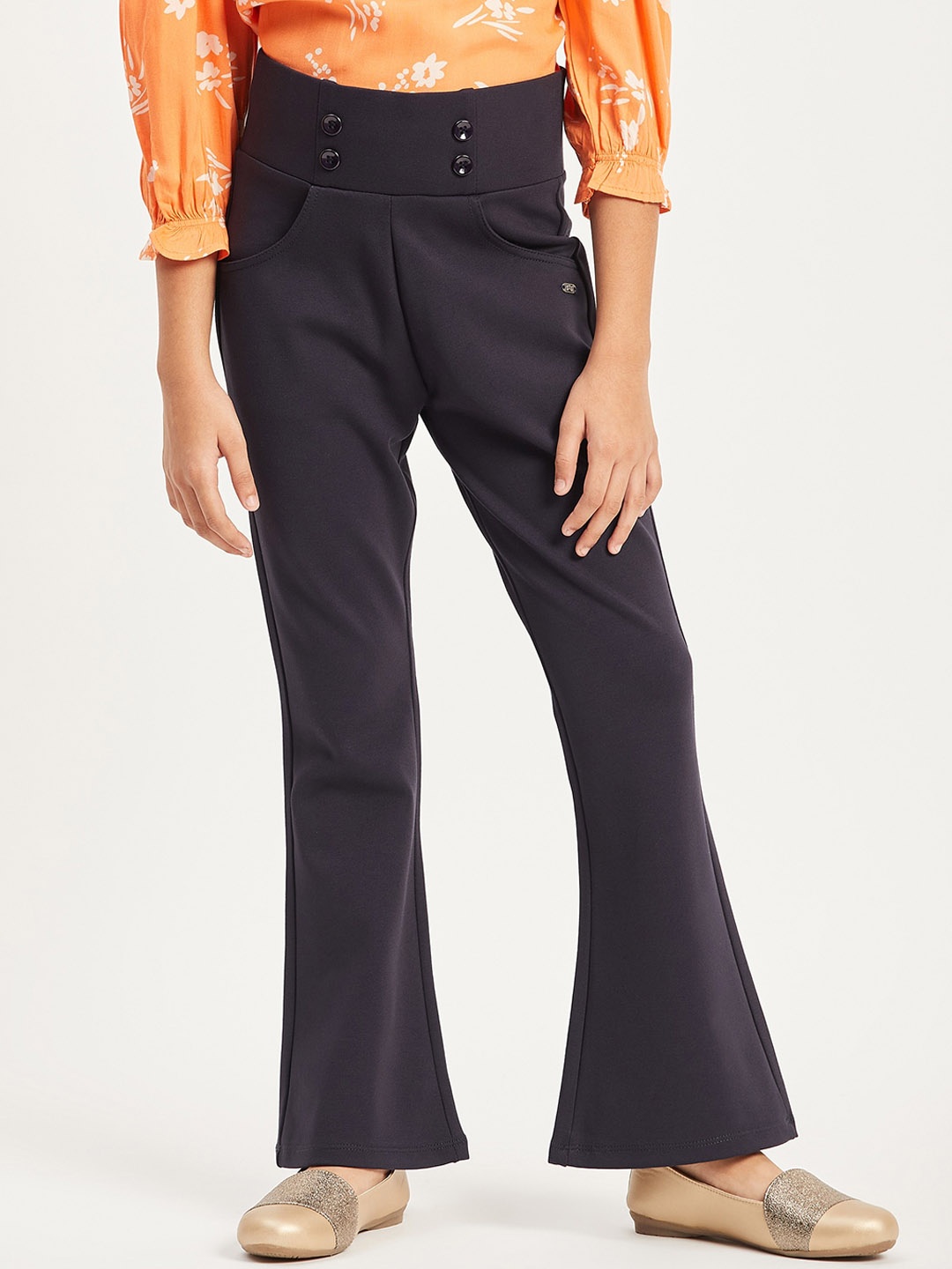 

Purple United Kids Girls Relaxed Flared Mid-Rise Bootcut Trousers, Navy blue