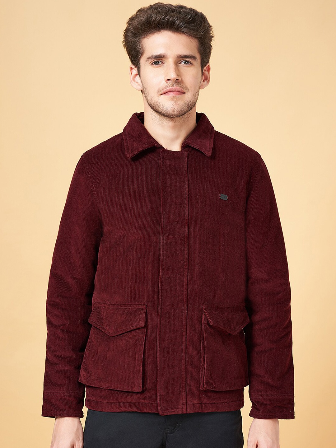 

BYFORD by Pantaloons Spread Collar Corduroy Tailored Jacket, Red