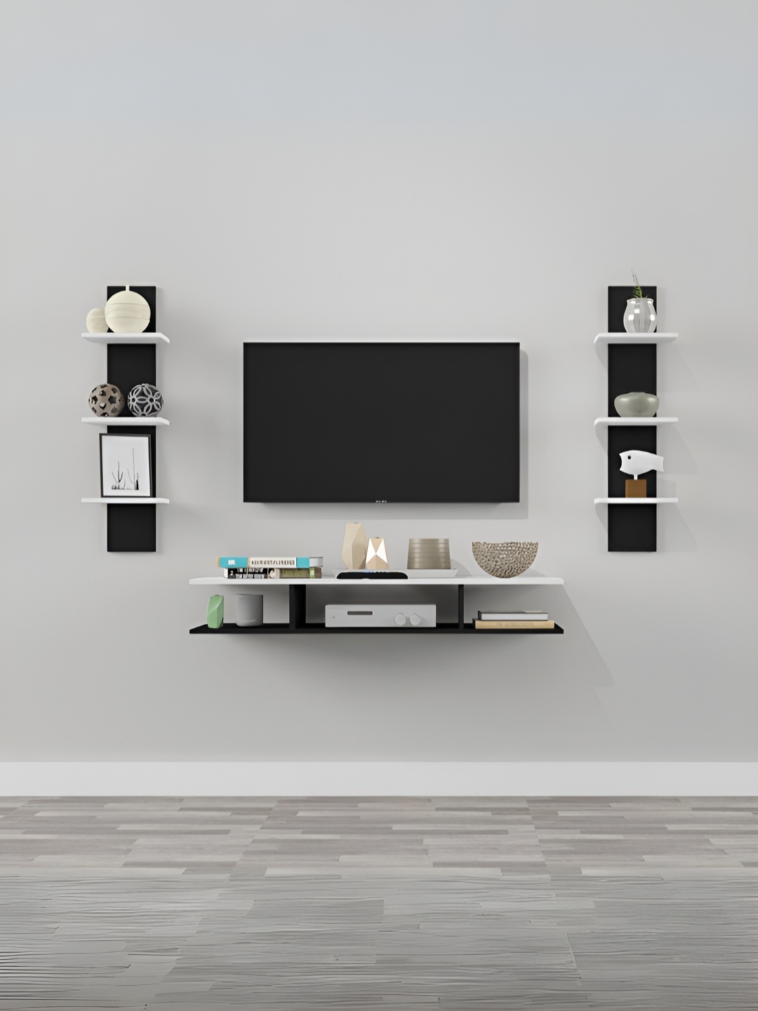 

Furnifry Black & White Wooden Basic Wall Shelf
