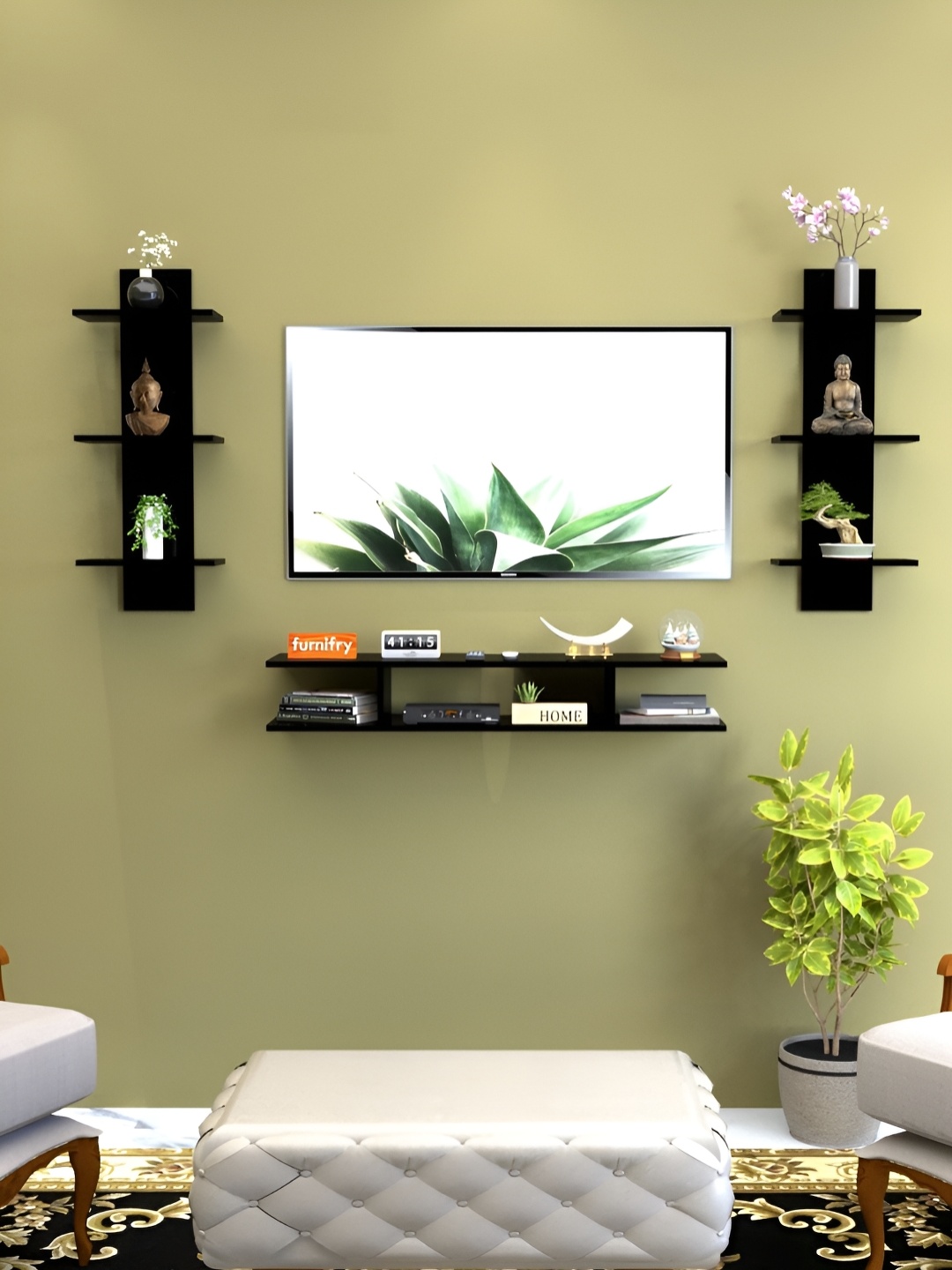 Furnifry Black Wooden Basic Wall Shelf