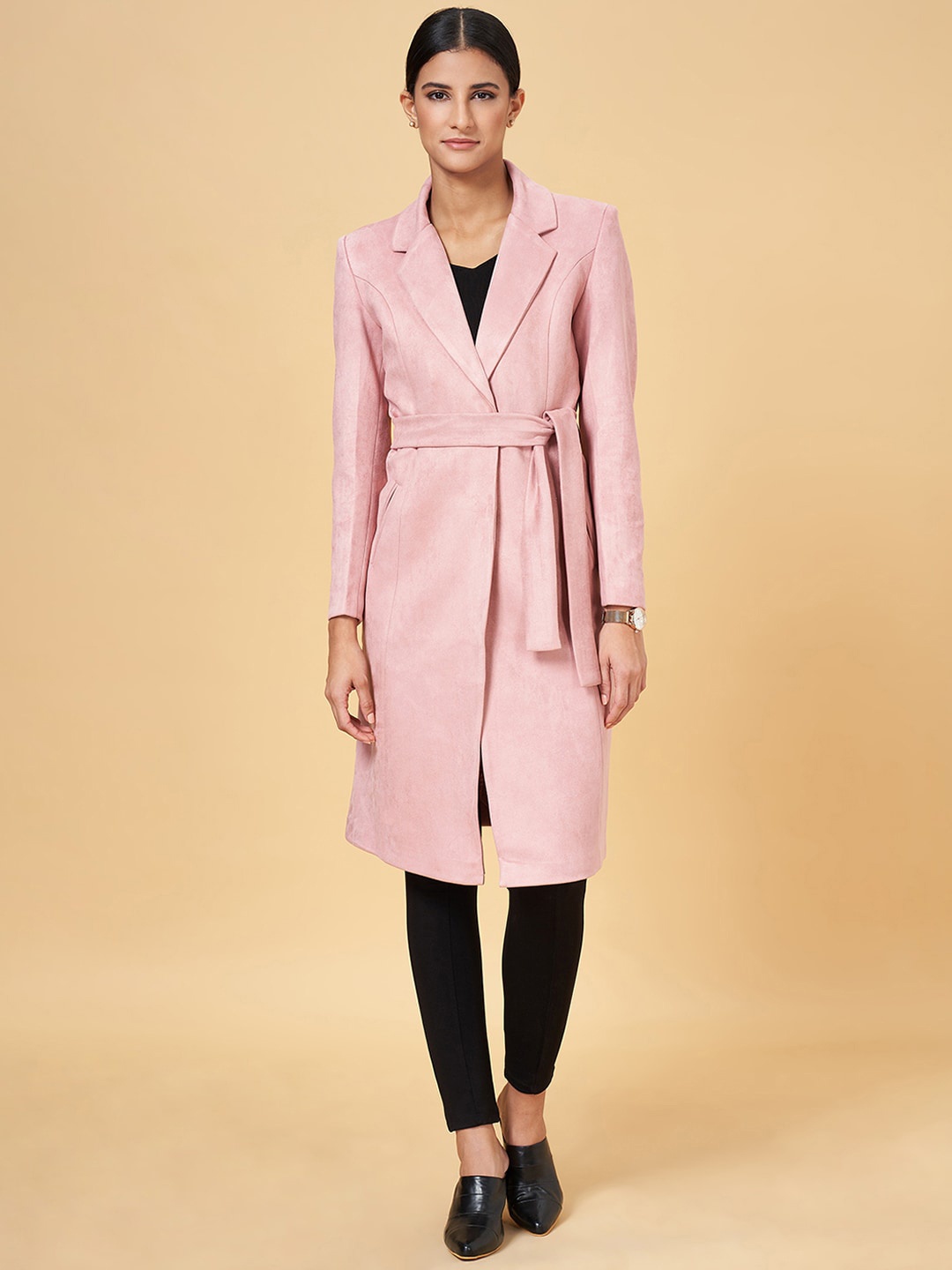 

Annabelle by Pantaloons Notched Lapel Collar Wrap Coat, Pink