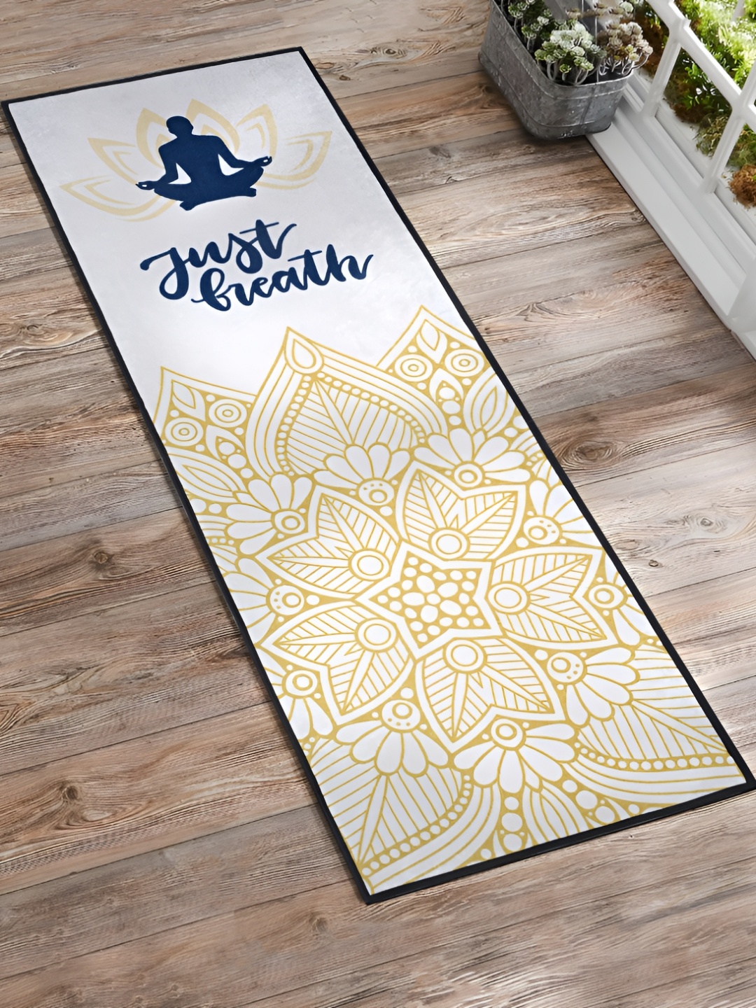 

GRHAMOY Gold Toned & White Printed Non Slip Yoga Mat