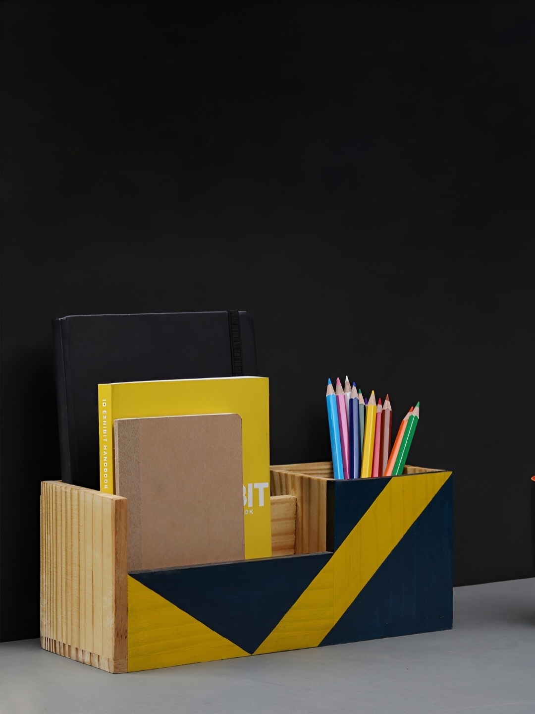 

Mirai Woods Navy Blue & Yellow Wooden Regular Desk Organiser