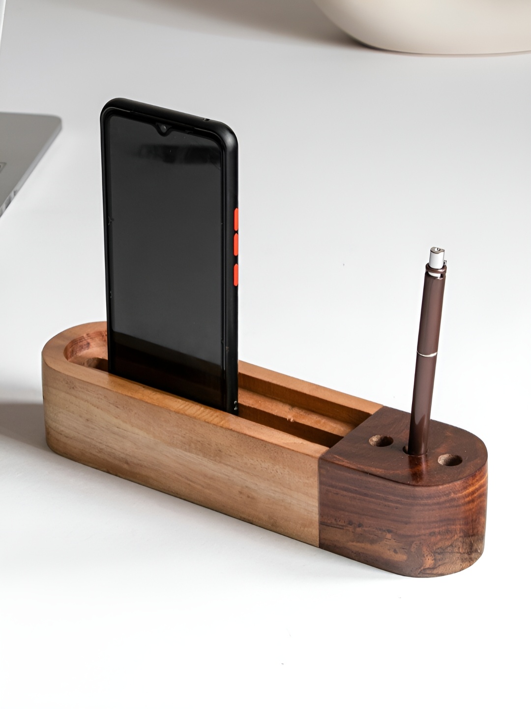 

Mirai Woods Ashwath Brown Wooden Pen Stand Desk Organiser