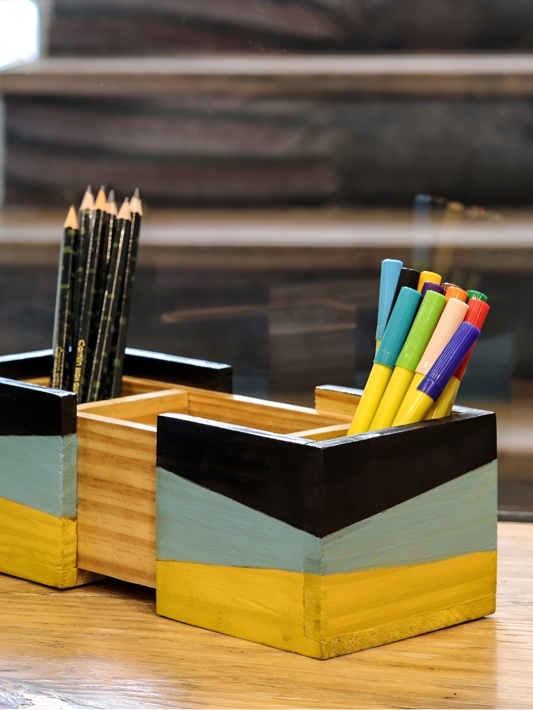 

Mirai Woods Vintage Brown Wooden Desk Organiser