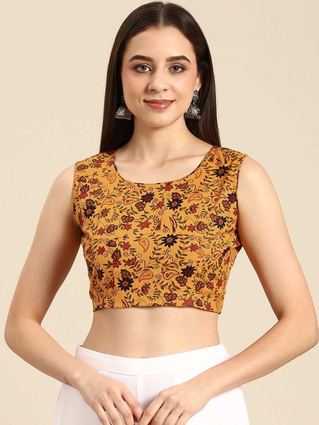 

Molcha Women Printed Saree Blouse, Yellow