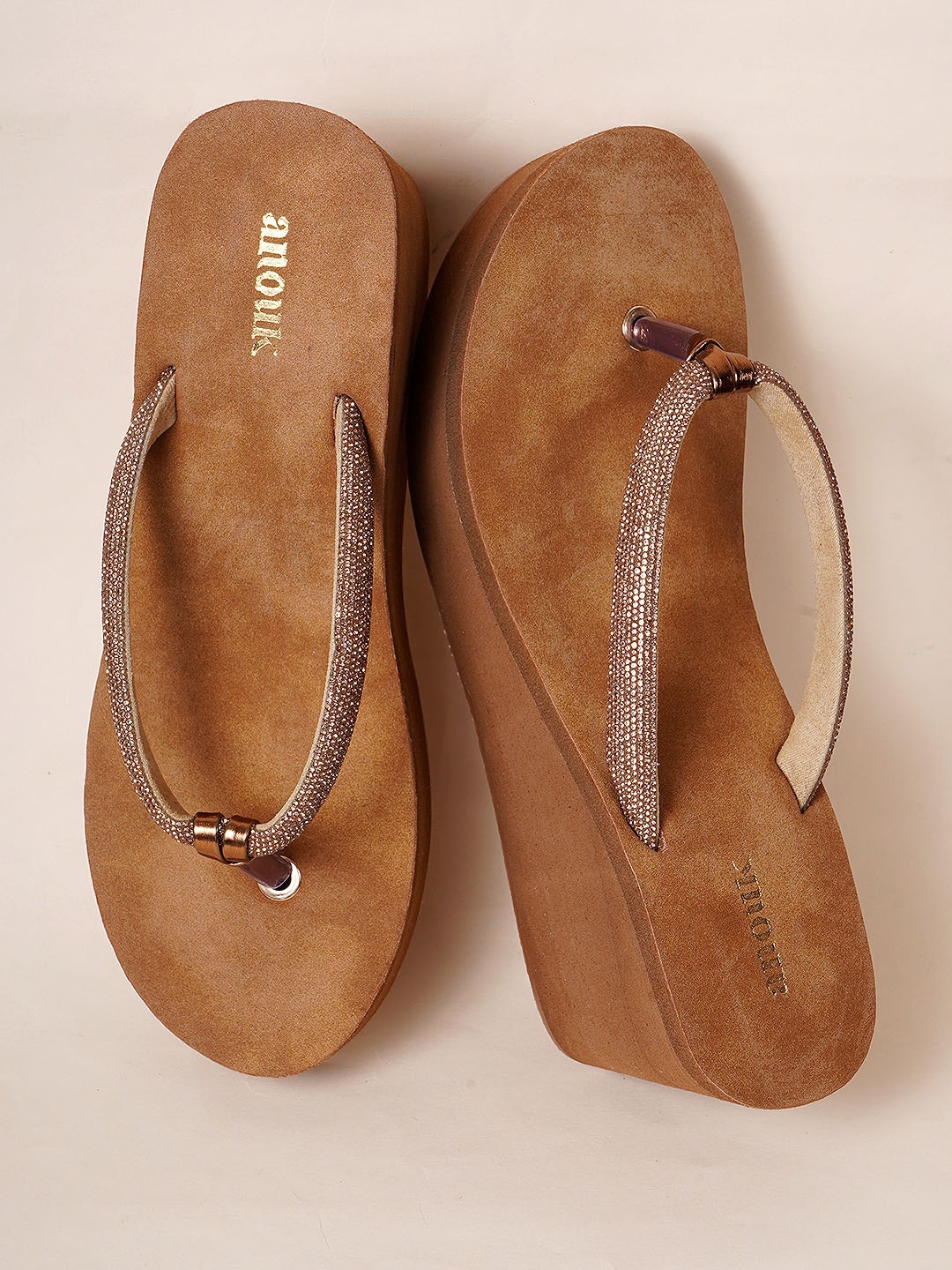 

Anouk Tan Embellished Wedge Heels