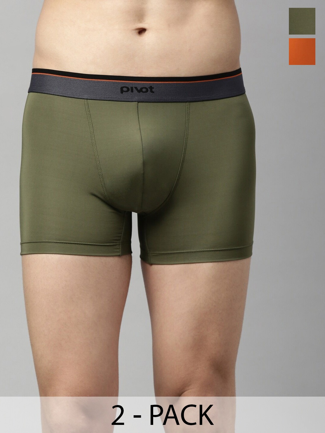 

pivot Men Pack Of 2 Mid-Rise Trunks P2MIWT22-003R1, Olive