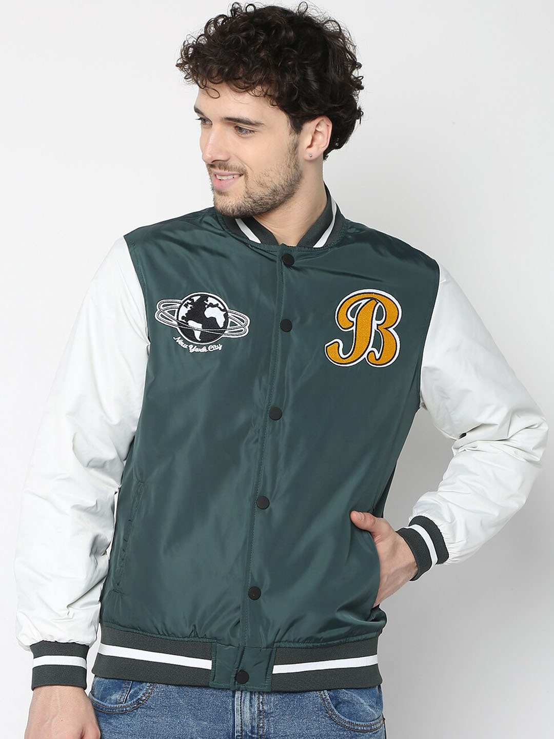 

R&B Colourblocked Bomber Jacket, Green