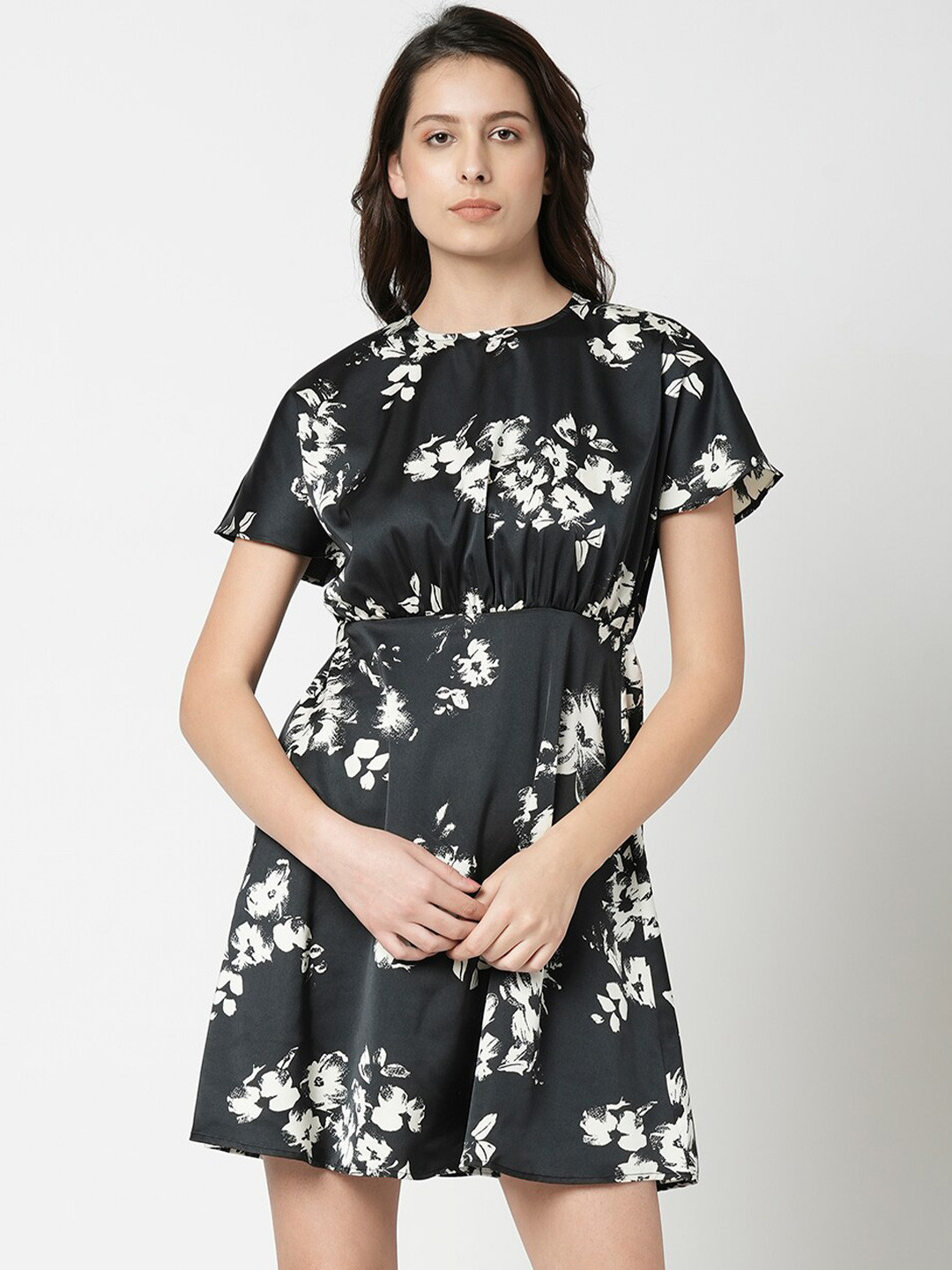 

Vero Moda Floral Printed A-Line Mini Dress, Black