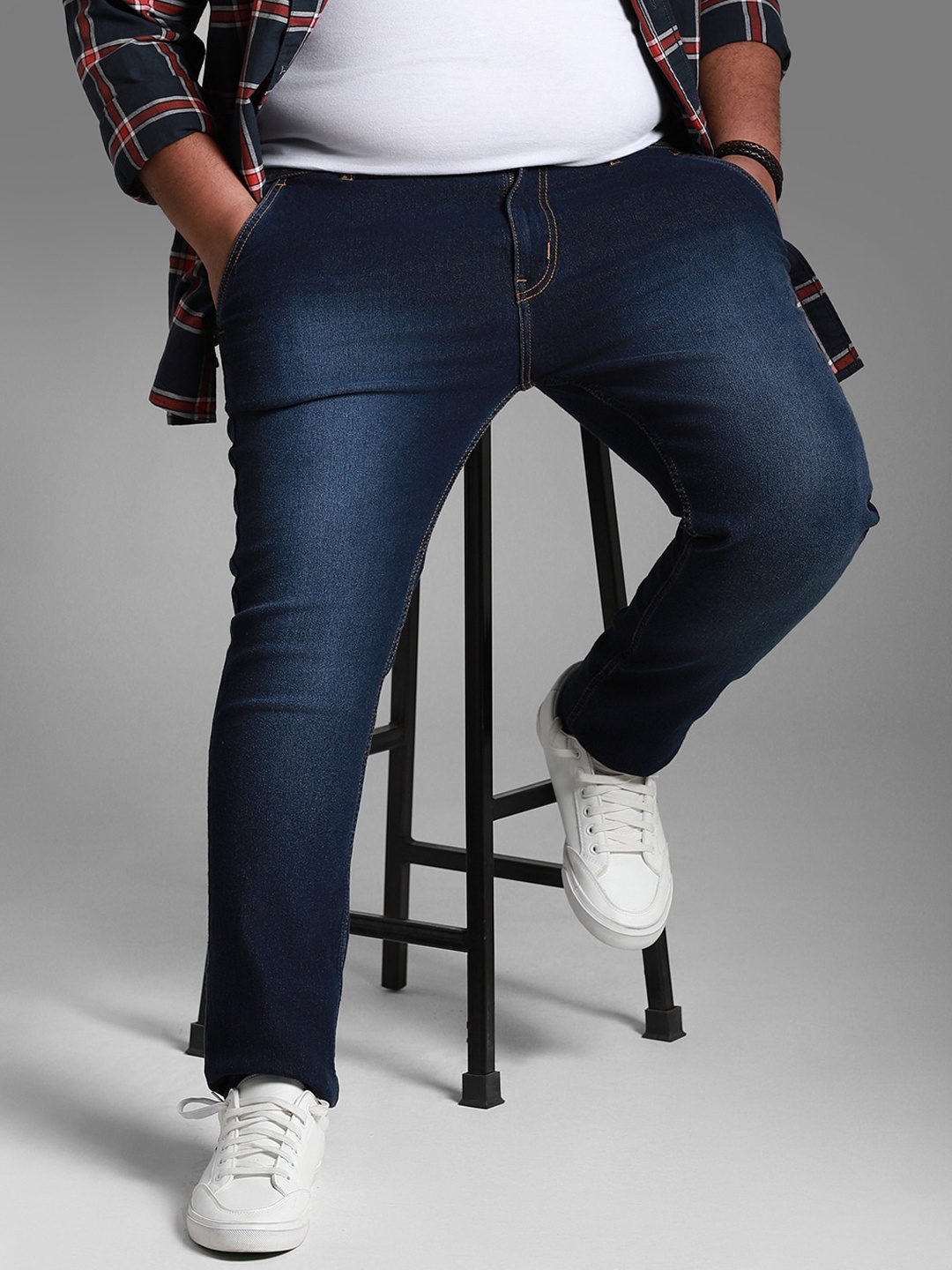 

Freeform by High Star Men Plus Size Light Fade Slim Fit Stretchable Jeans, Navy blue