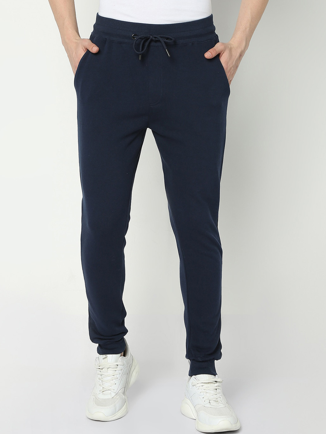 

R&B Men Mid-Rise Cotton Joggers, Blue