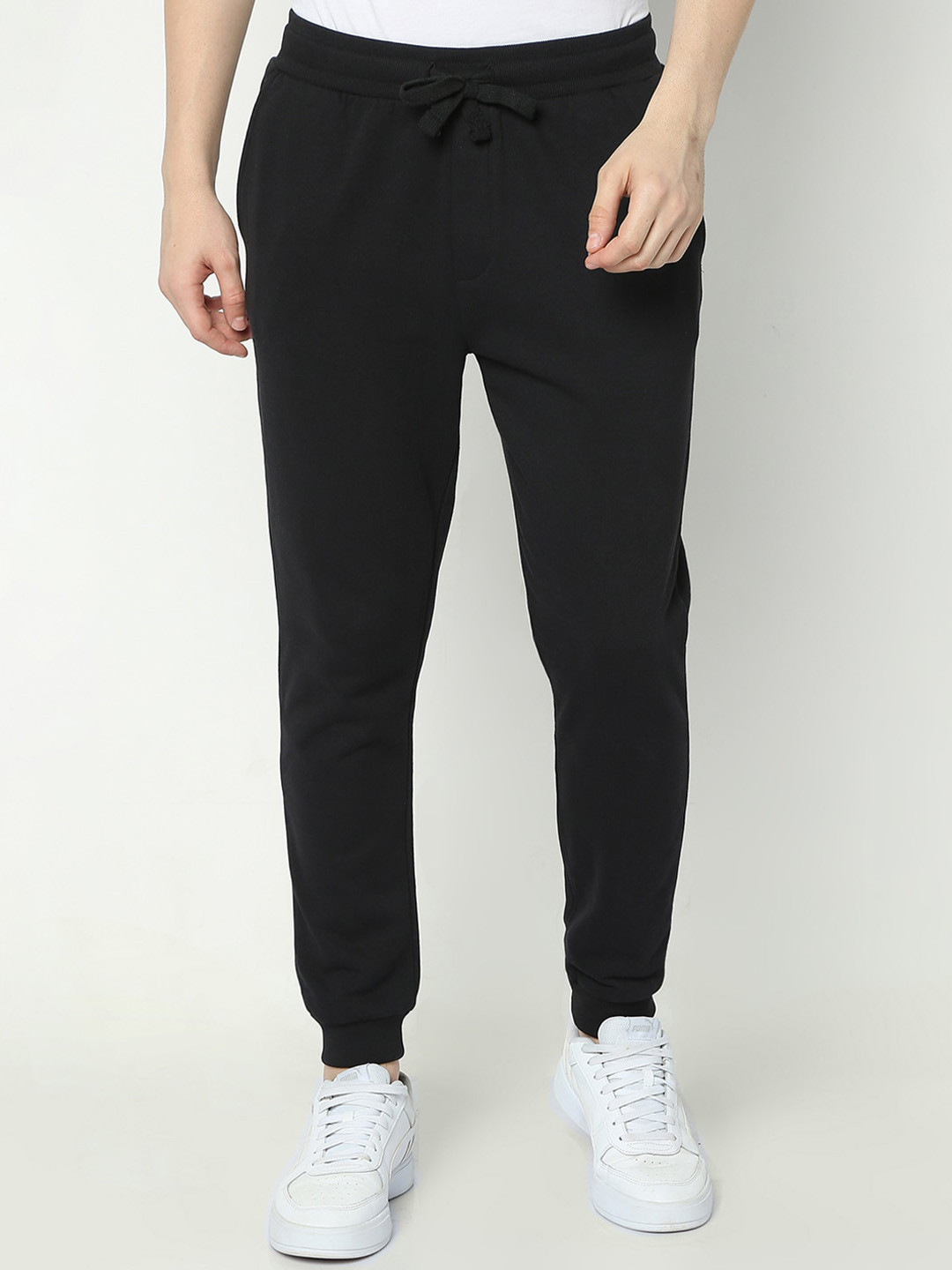 

R&B Men Mid-Rise Slim Fit Cotton Joggers, Black
