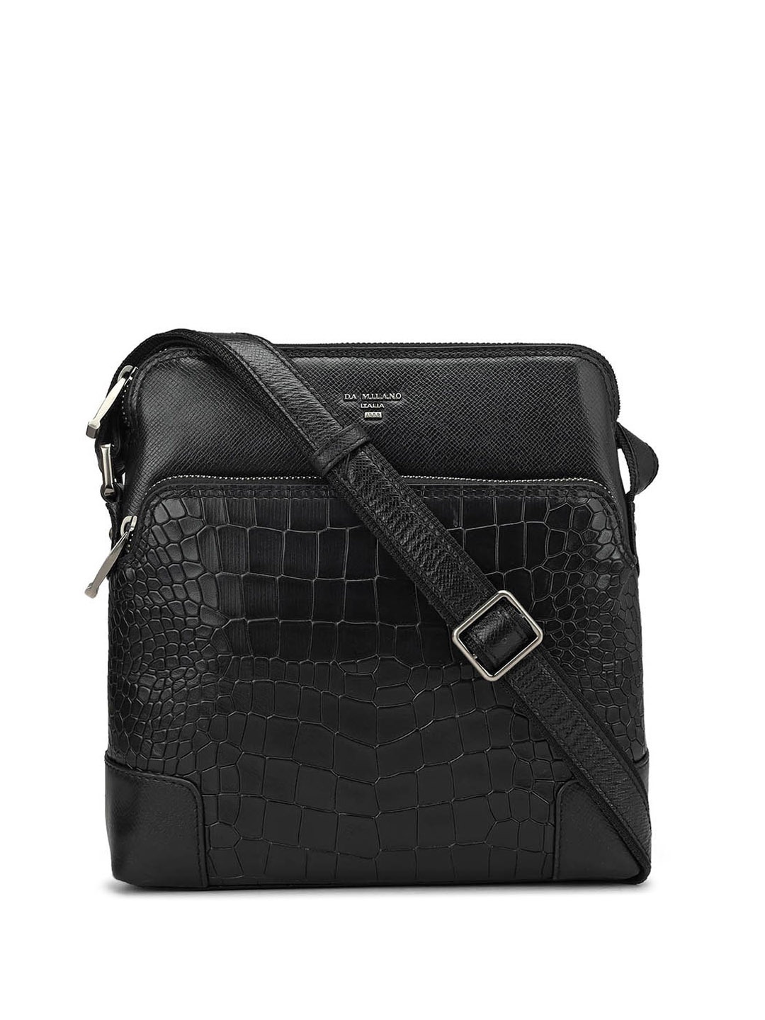 

Da Milano Textured Leather Structured Sling Bag, Black