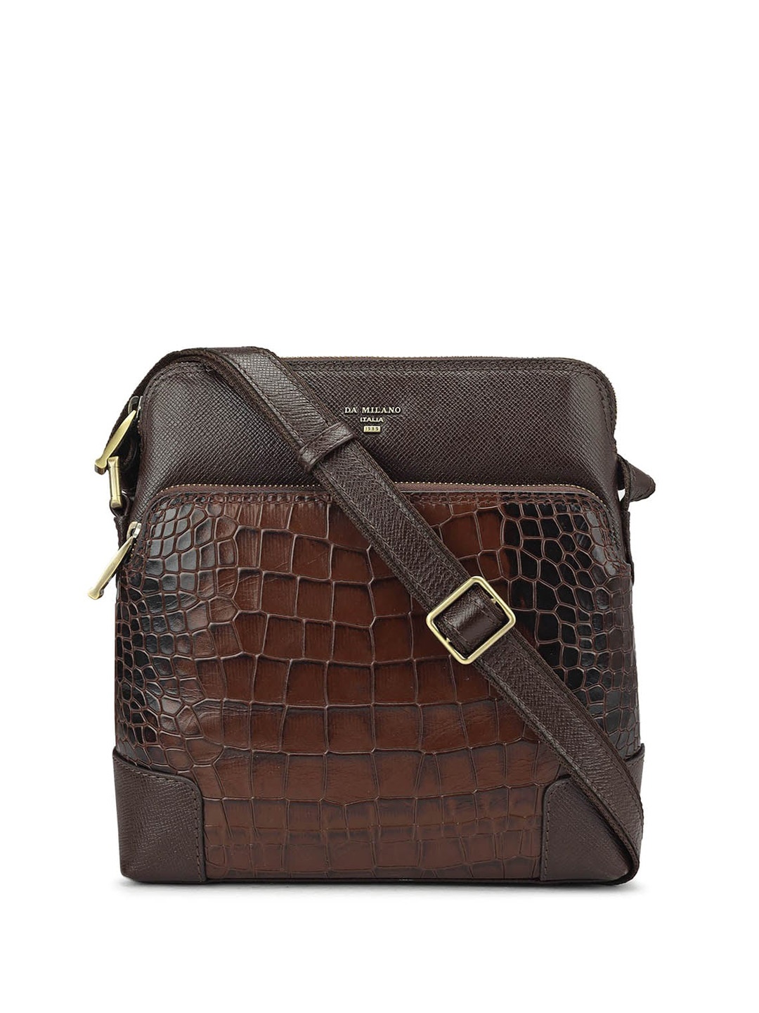

Da Milano Textured Leather Structured Sling Bag, Brown