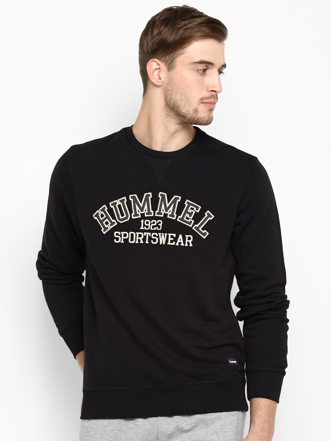 

hummel Men Typography Printed Cotton Pullover, Black