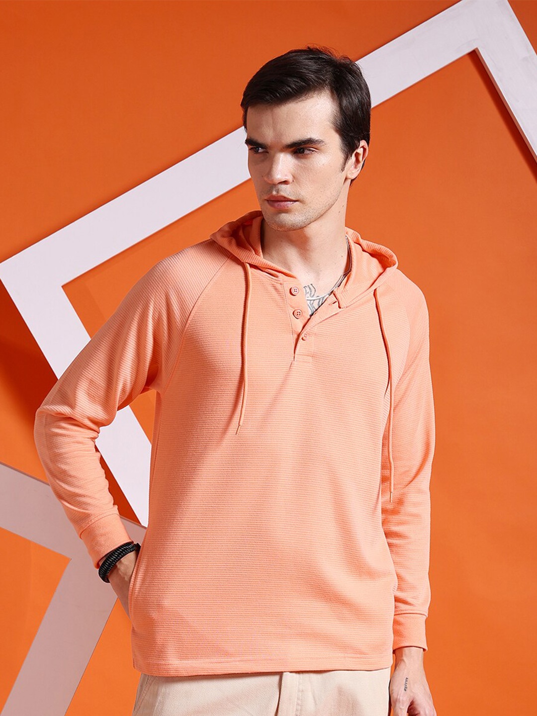 

The Indian Garage Co Hooded Neck Long Sleeve Regular Fit T-shirt, Orange