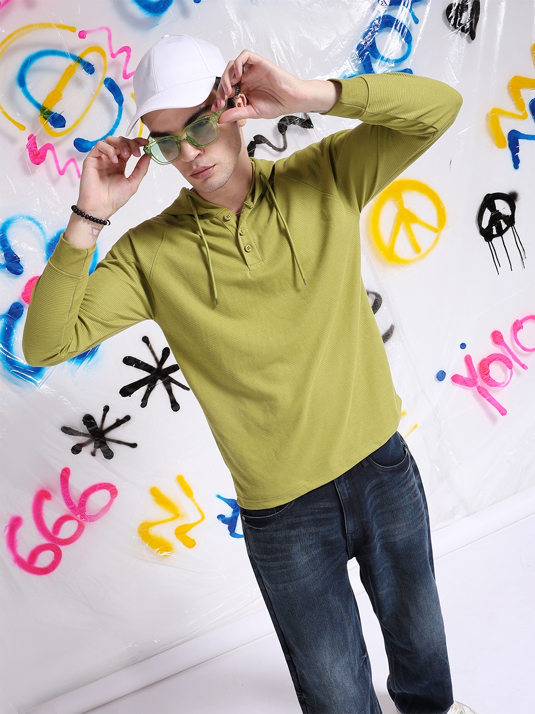 

The Indian Garage Co Men Green Hooded T-shirt