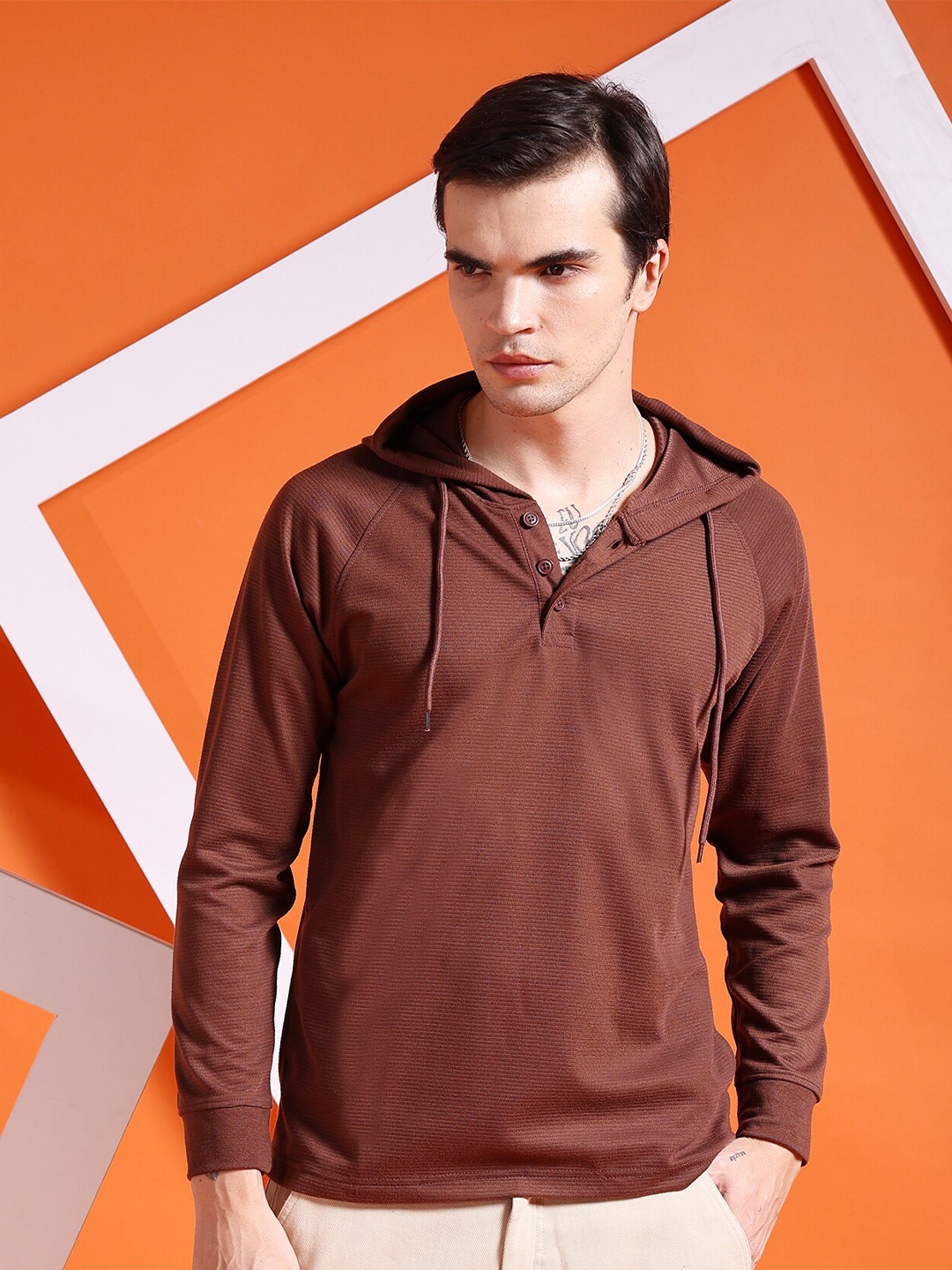 

The Indian Garage Co Hooded Neck Long Sleeve Regular Fit T-shirt, Brown