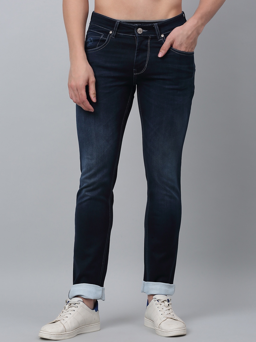 

Cantabil Men Light Fade Clean Look Stretchable Jeans, Navy blue