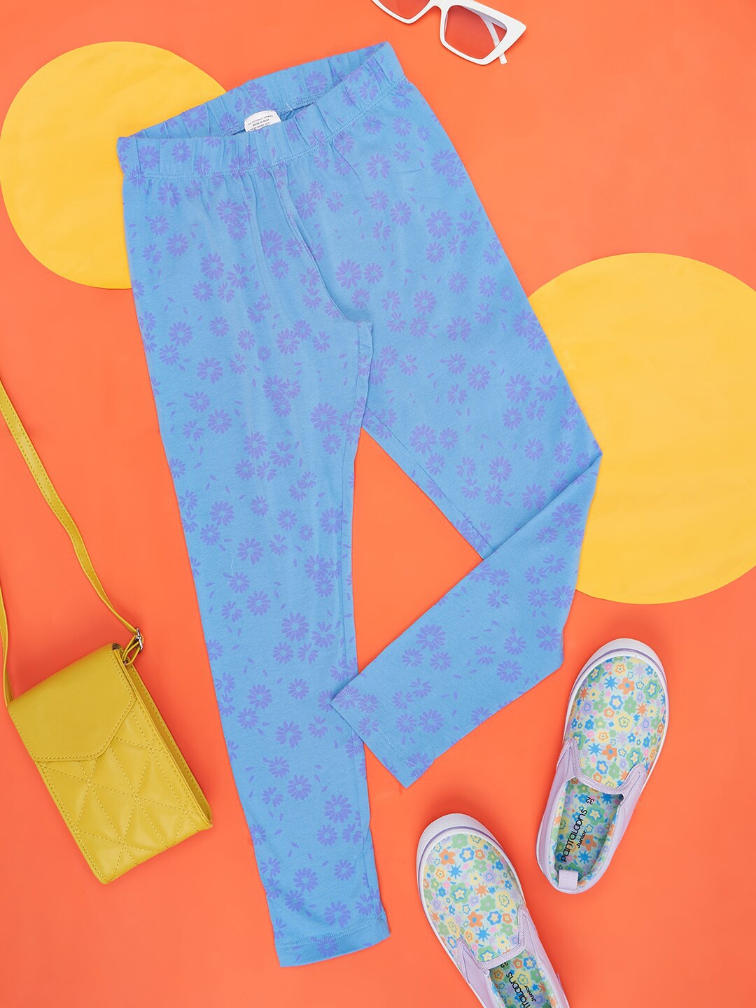 

Pantaloons Junior Girls Printed Cotton Ankle Length Leggings, Blue