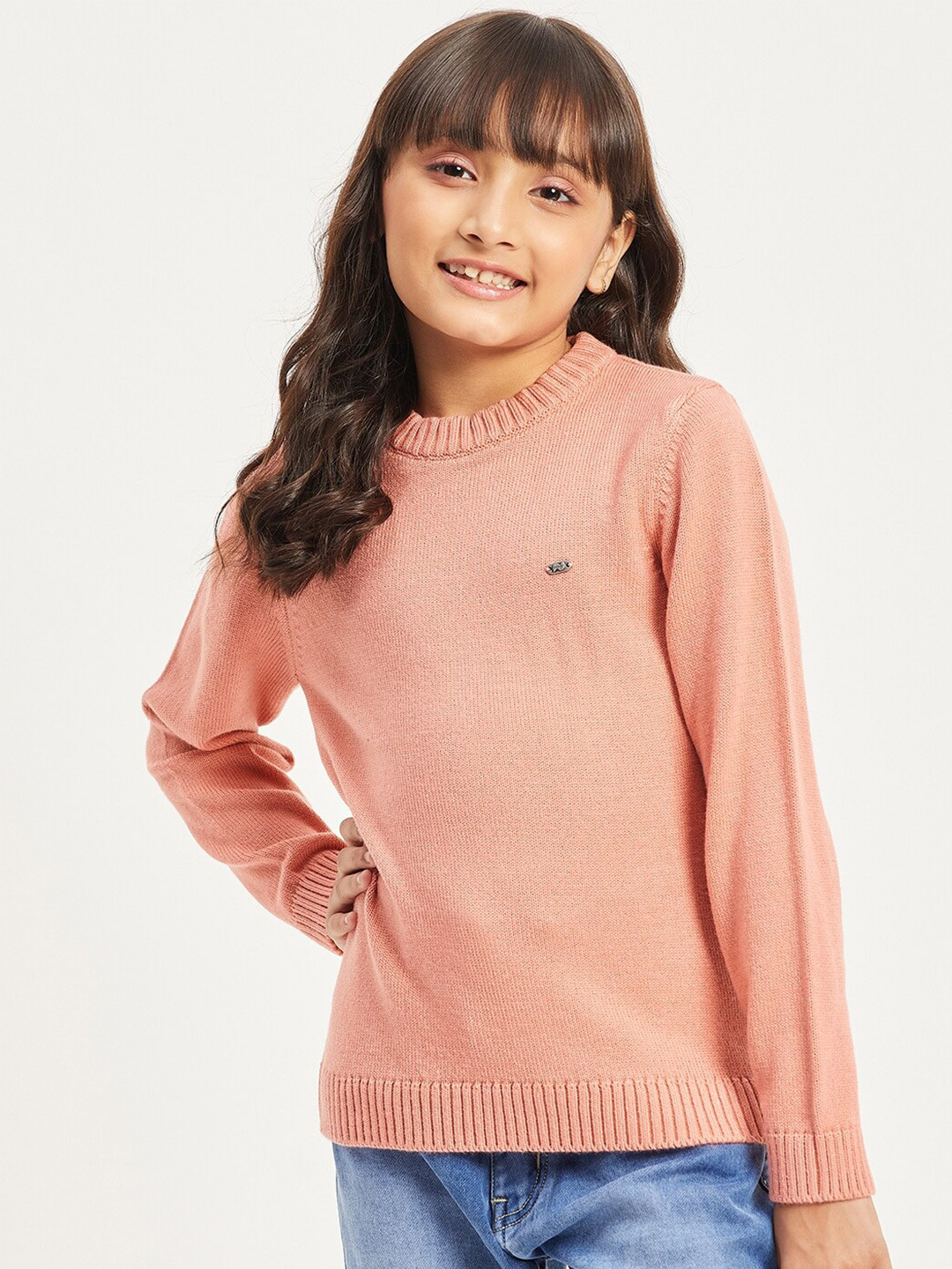

Purple United Kids Round Neck Pullover Sweater, Peach