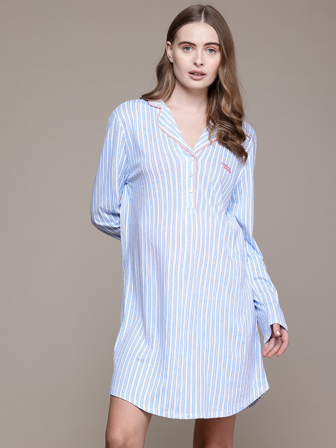 

women'secret Striped Maternity Nightdress, Blue