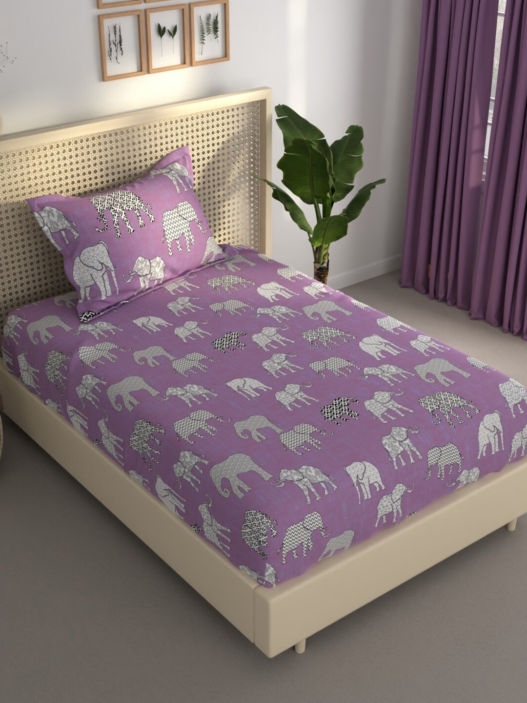 

BIANCA Estonia Purple Graphic 120 TC Single Bedsheet With 1 Pillow Covers