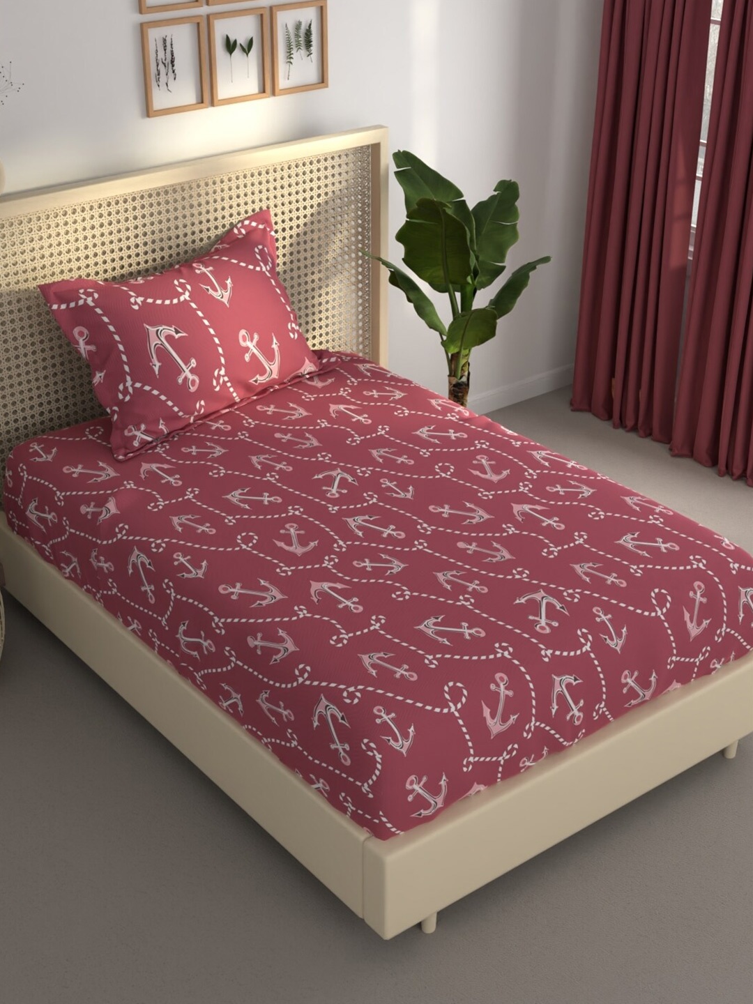 

BIANCA Estonia Burgundy & Pink 120 TC Single Bedsheet & Pillow Cover 120 GSM
