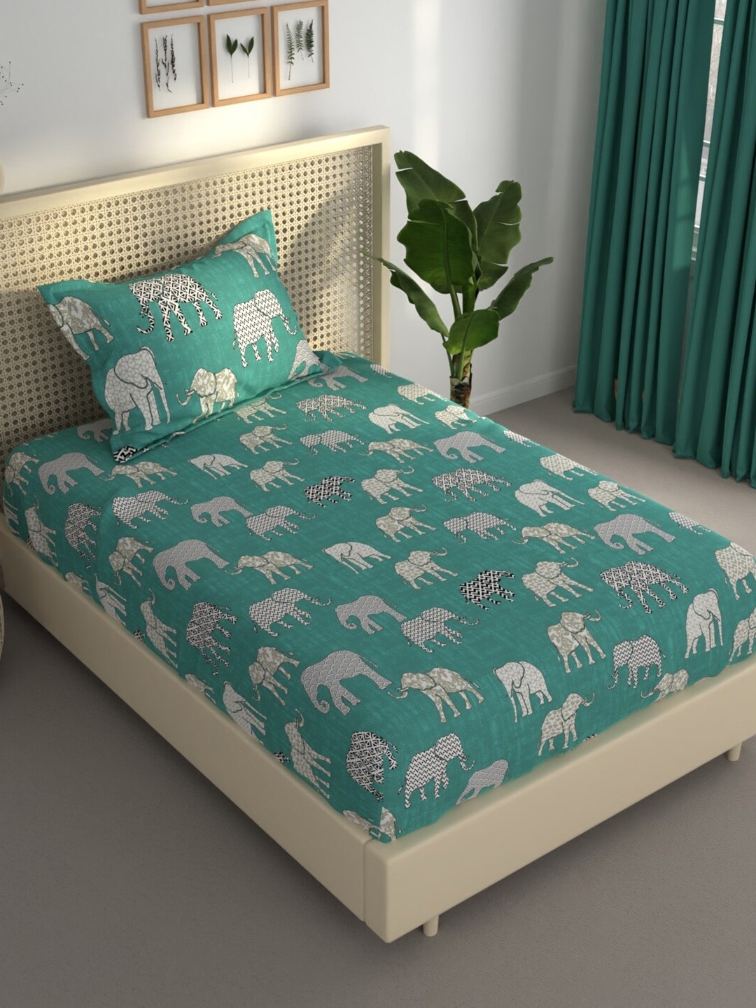 

BIANCA Estonia Blue Graphic 120 TC Single Bedsheet With 1 Pillow Covers
