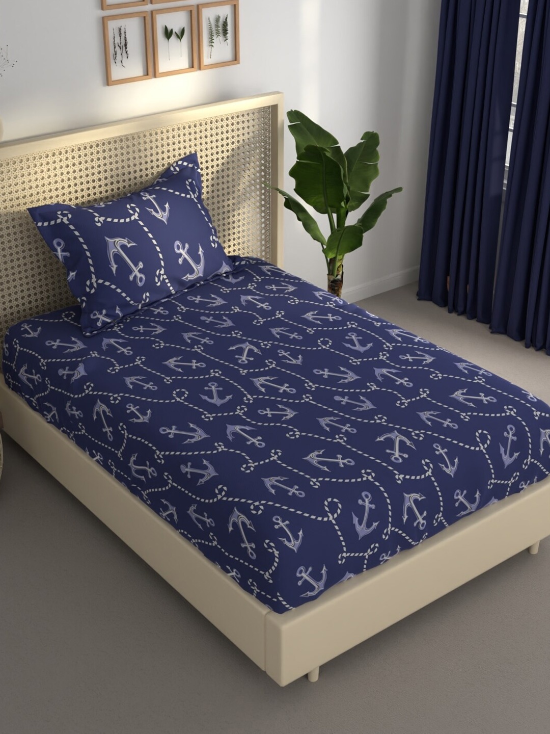 

BIANCA ESTONIA Blue & Grey Abstract 120 GSM 120 TC Single Bedsheet with 1 Pillow Cover