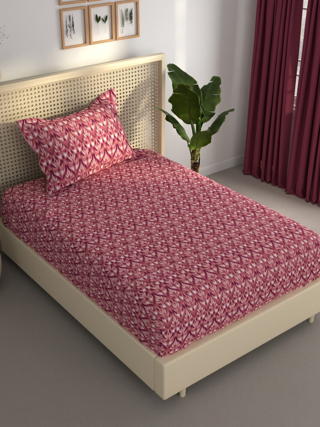

BIANCA Estonia Pink Abstract 120 TC Single Bedsheet With 1 Pillow Covers