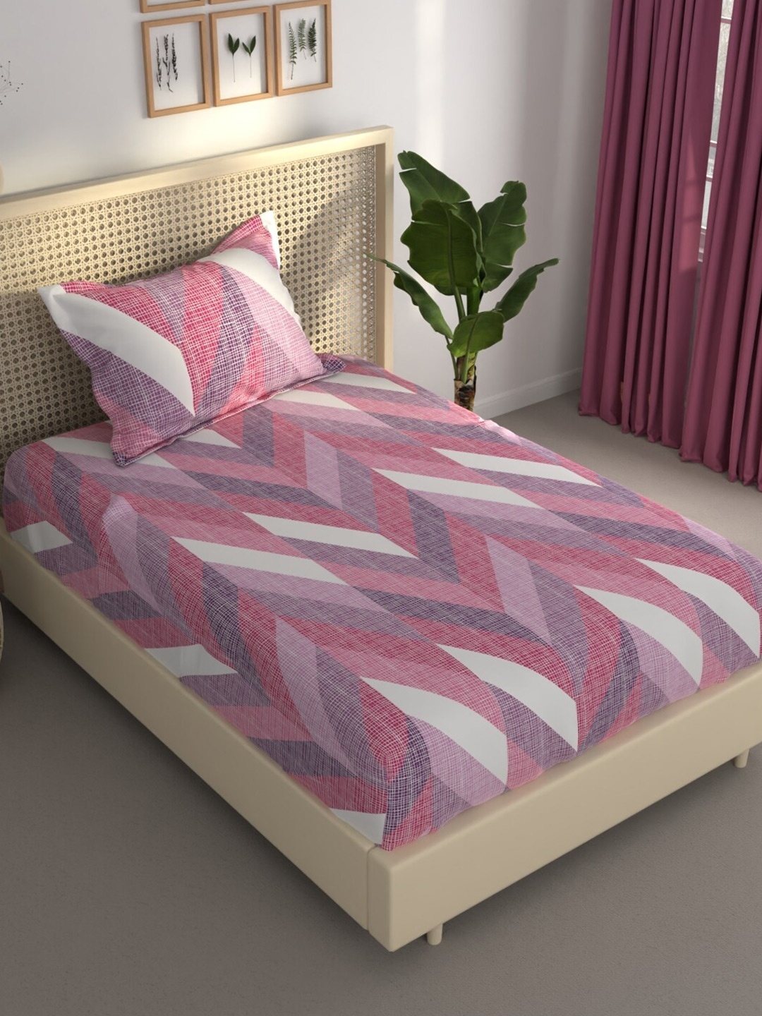 

BIANCA Estonia Pink Geometric 120 TC Single Bedsheet & Pillow Cover