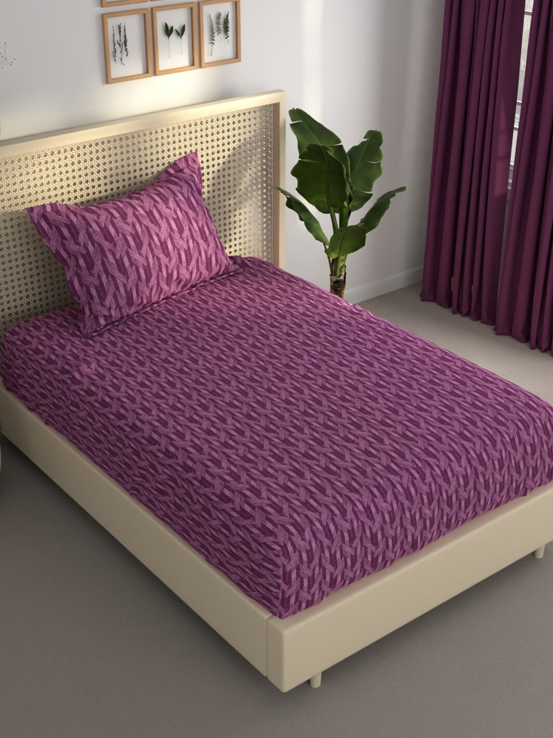 

BIANCA Estonia Purple Geometric 120 TC Single Bedsheet With 1 Pillow Covers
