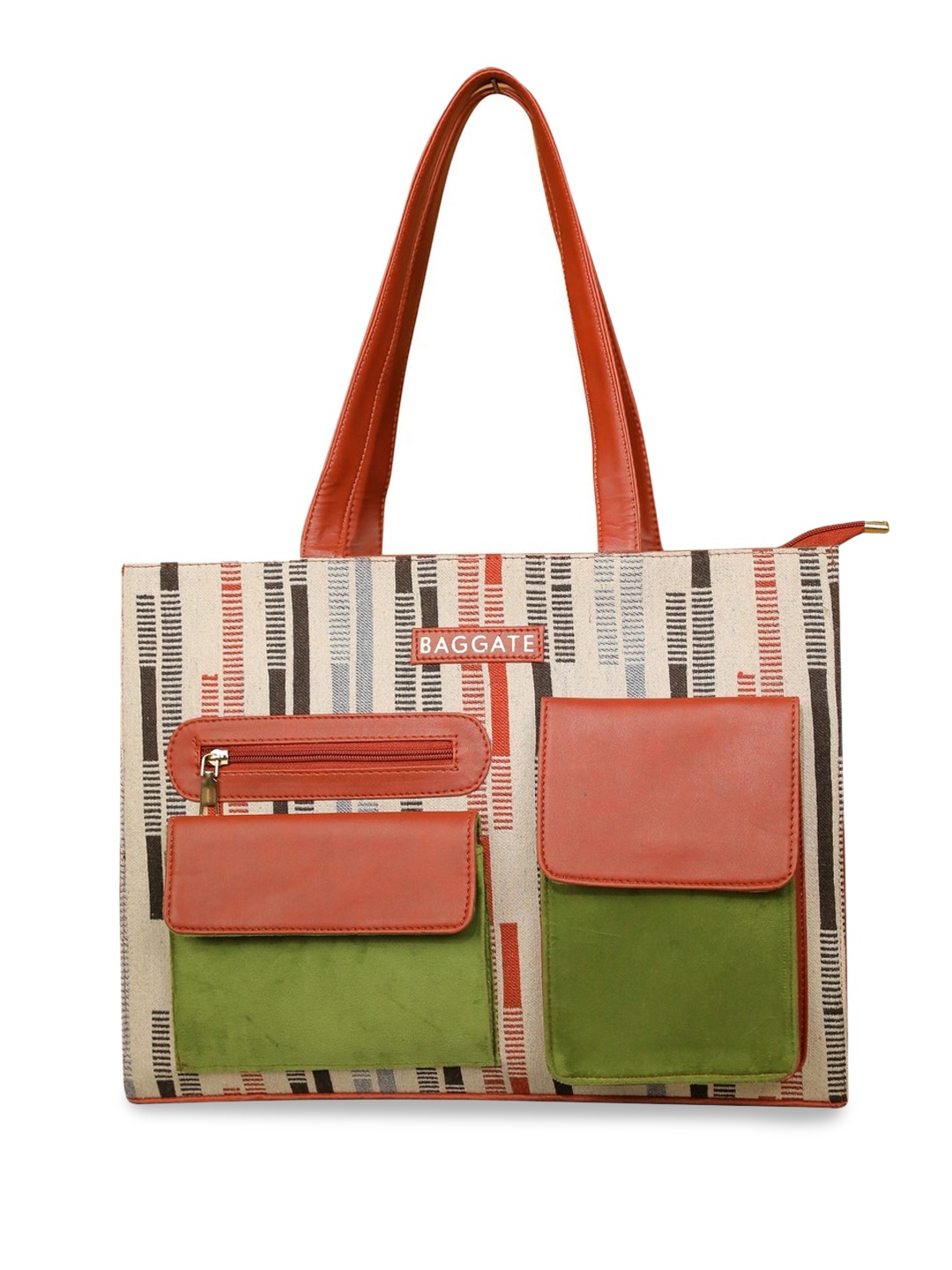 

BAGGATE Abstract Printed Structured Shoulder Bag, Beige