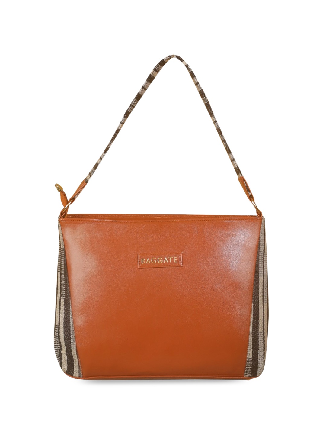 

BAGGATE Geometric Self Design Structured Jacquard Shoulder Bag Up to 12 inch, Tan
