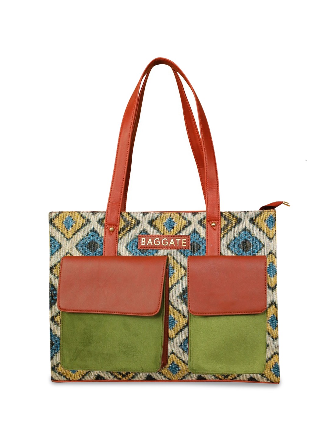 

BAGGATE Geometric Printed Shopper Tote Bag - Up to 16 inch Laptop, White