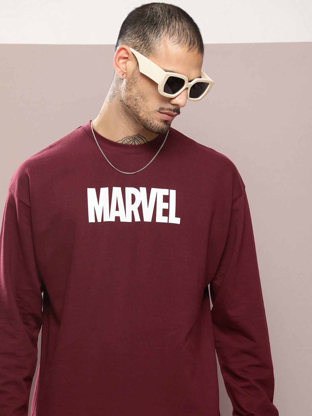 

Kook N Keech Men Marvel Logo Printed Pure Cotton Sweatshirt, Maroon