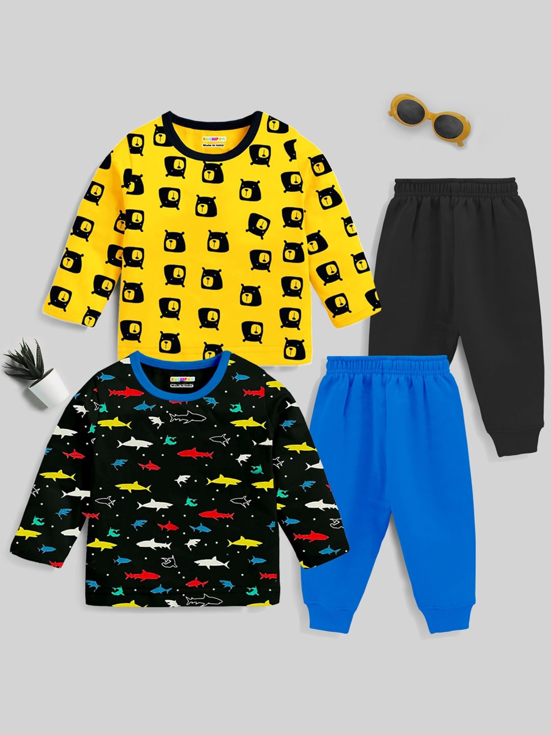 

KUCHIPOO Boys Pack Of 2 Printed Clothing Set, Black