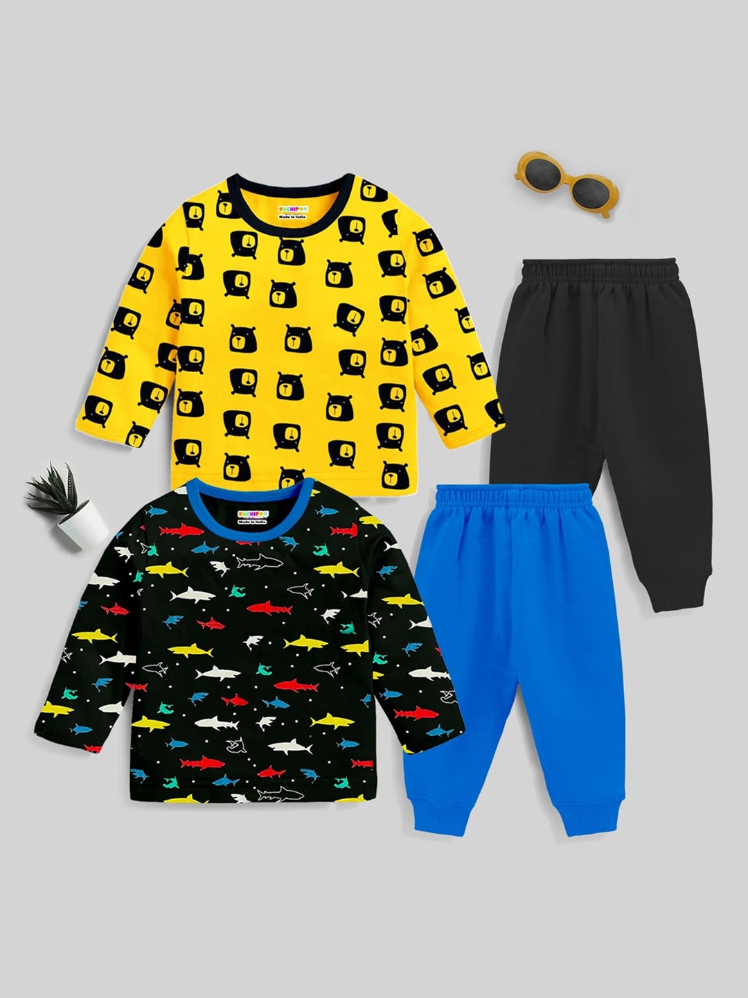 

KUCHIPOO Infant Boys Pack Of 2 Printed Clothing Set, Black