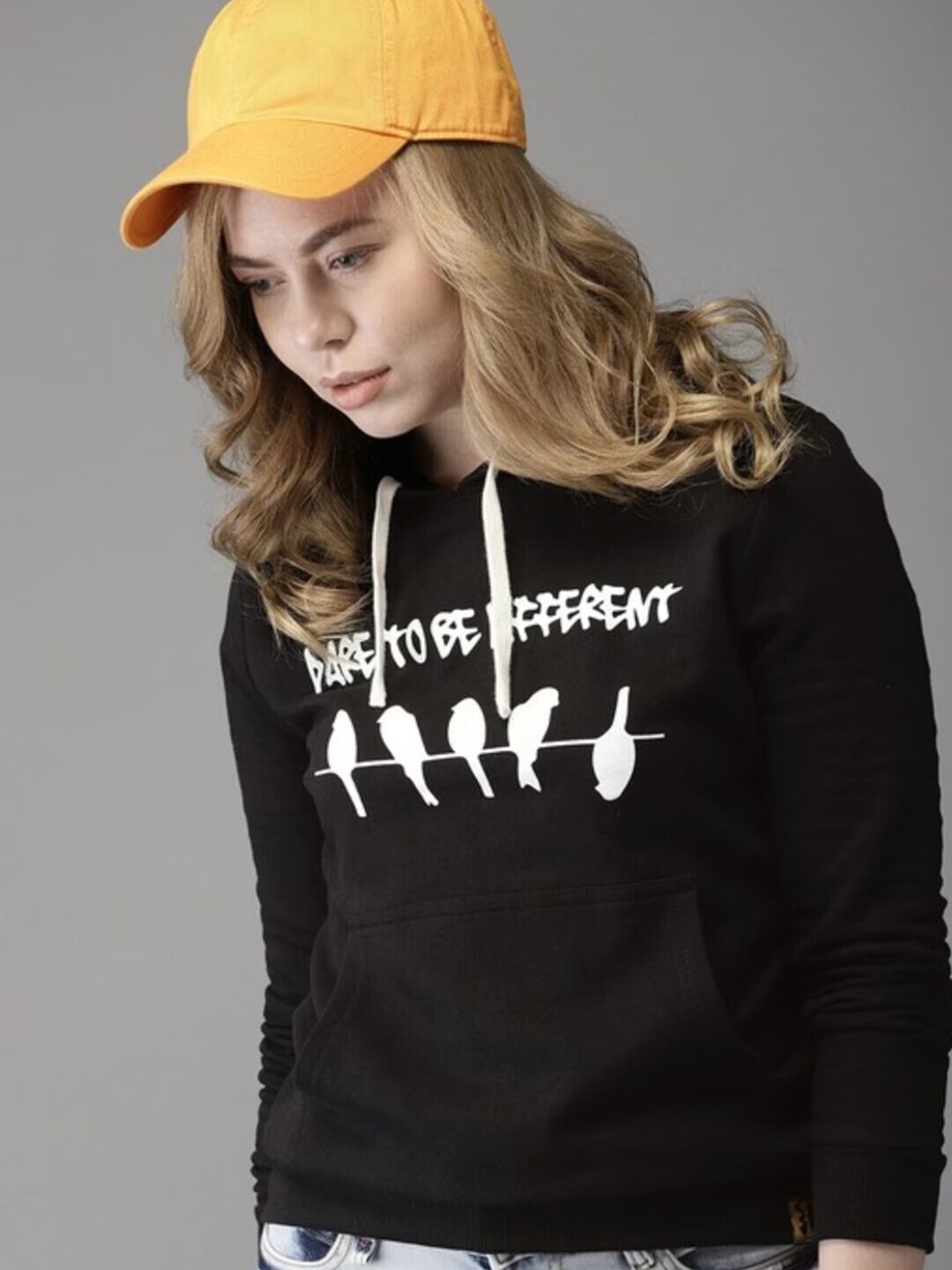 

Campus Sutra Typography Printed Hooded Cotton Pullover, Black