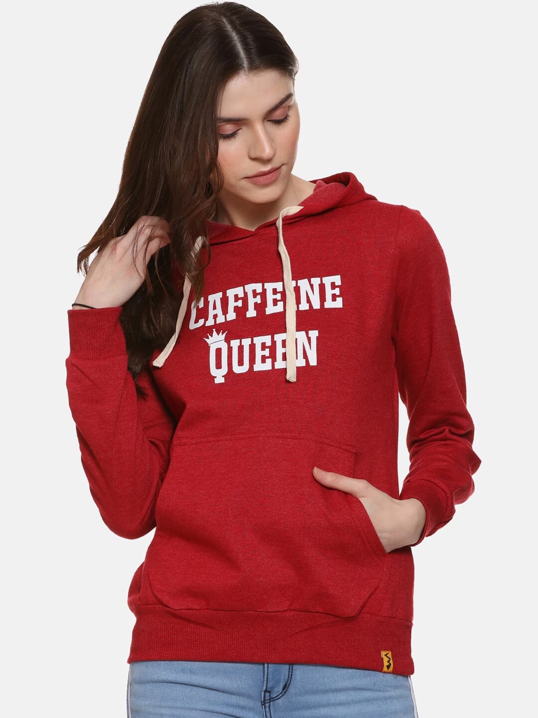 

Campus Sutra Red Typography Printed Hooded Cotton Pullover Sweatshirt