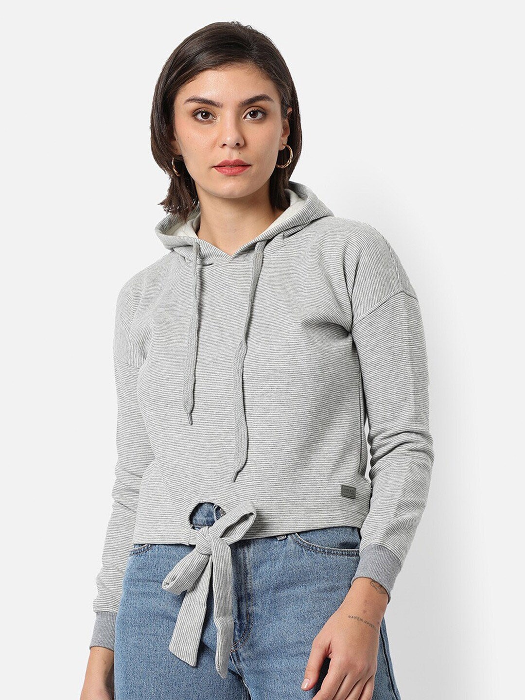 

Campus Sutra Hooded Neck Long Sleeve Cotton Pullover Sweatshirt, Grey