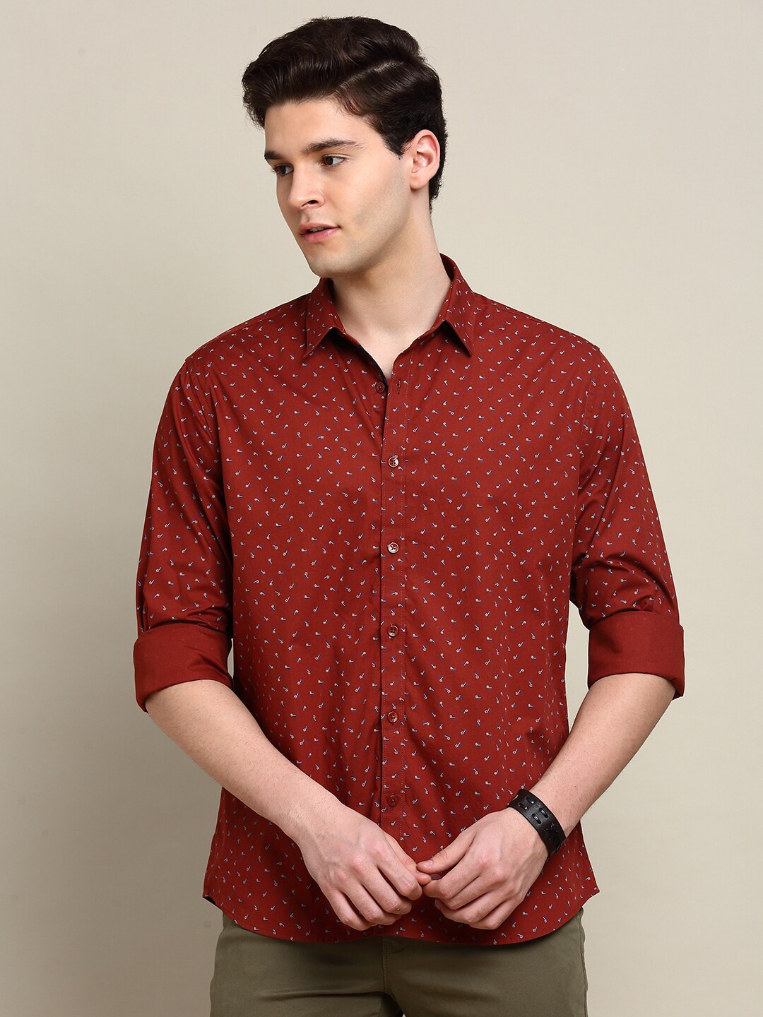 

INVICTUS Sport Slim Fit Micro Ditsy Printed Cotton Casual Shirt, Red